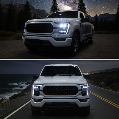 For Ford F-150 2021-2023 Full LED Projector Headlights Sequential DRL Black Clear Halogen Fit