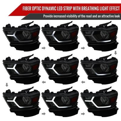 2019-2024 Dodge RAM 1500 Animated LED Bar Factory Headlights Matt Black/Smoke