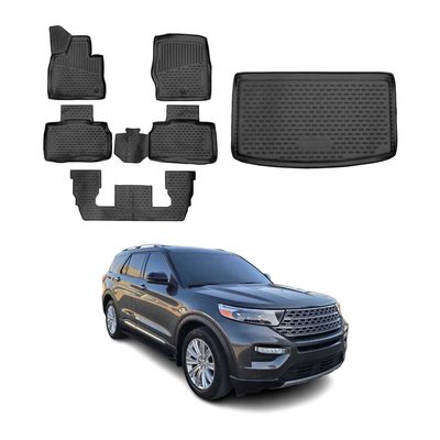 2020-2026 Ford Explorer Floor Mats & Cargo Liner Full Set All Weather Black