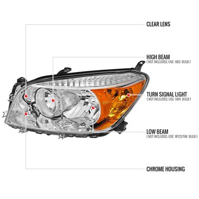 2006-2008 Toyota RAV4 Factory Style Headlights Chrome Housing/Clear Lens