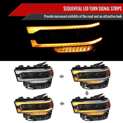 2019-2024 Dodge RAM 2500/3500/4500/5500 LED Signal Projector Headlights Black