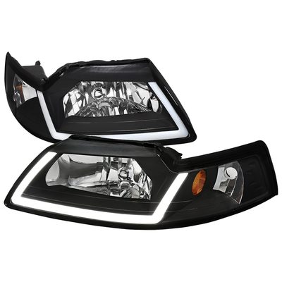 1999-2004 Ford Mustang LED Bar Factory Headlights Amber Reflector Matt Black