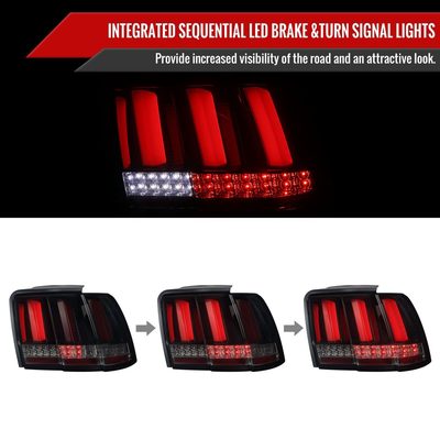 1999-2004 Ford Mustang Red Marker LED Tail Lights Glossy Black/Smoke