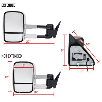 1988-2002 Chevy C/K C3500/Tahoe Yukon/Suburban Chrome Manual Towing Mirrors