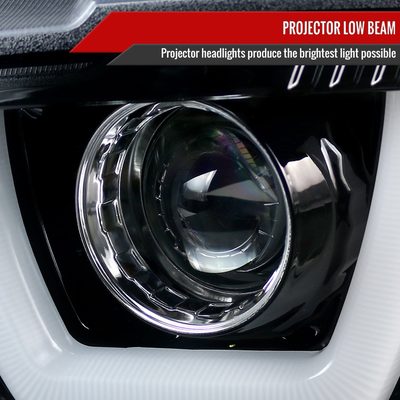 2011-2014 Dodge Charger Dual LED U-Bar Projector Headlights Jet Black/Clear