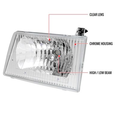 1992-2006 Ford Econoline Factory Style Crystal Headlights Chrome/Clear Lens