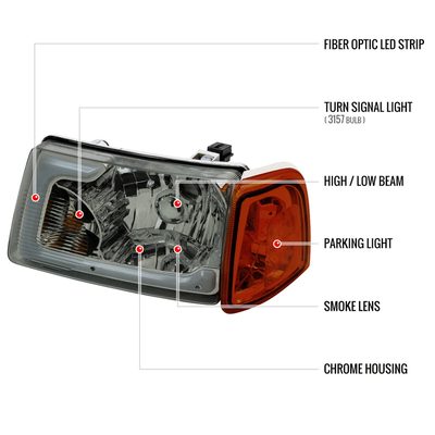 2001-2011 Ford Ranger LED Factory Headlights Amber Corner Lamp Chrome/Smoke