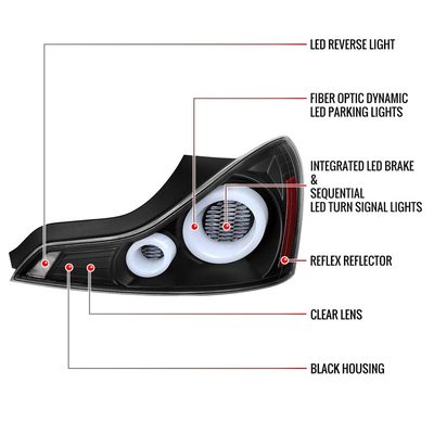 For Infiniti G37 2008-13 / Q60 Coupe 2014-15 LED Tail Light Switchback Sequential Turn Signals Matte Black Housing Clear Lens
