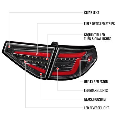 2008-2014 Subaru Impreza WRX Hatchback LED Red Tube Tail Lights Matt Black