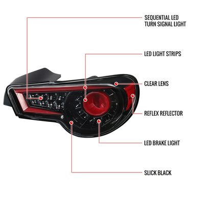 2012-2016 Scion FRS/ BRZ/ Toyota 86 LED Sequential Tail Lights Jet Black/Clear