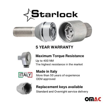 Wheel Lock Kit for Land Rover Range Rover Sport M14X1,5 Silver 4Locks & 1Key