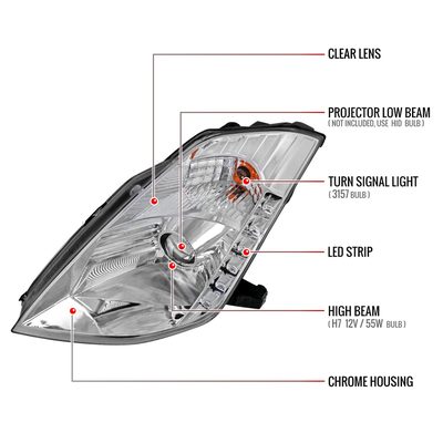 2003-2005 Nissan 350Z Projector Headlights w/ SMD LED Light Strip Chrome/Clear