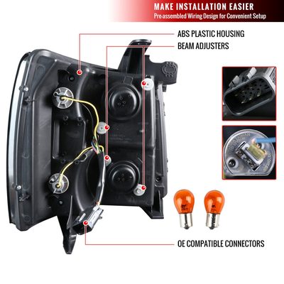 2007-2013 Chevy Silverado 1500 2500HD 3500HD Dual U-Ring Headlights LED Smoke