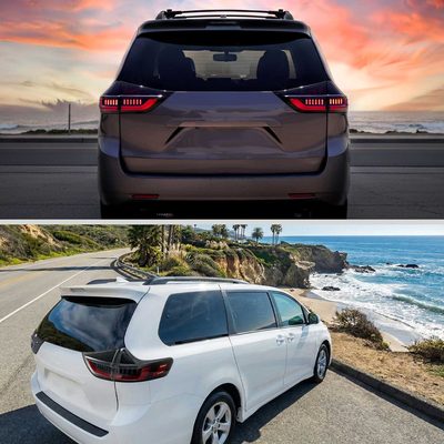 For Toyota Sienna 2015-2020 Full LED Tail Lights Sequential Red Fiber Optic Black Clear Lens Startup