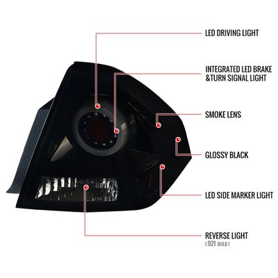 2006-2013 Chevy Impala/14-2016 Impala Limited LED Tail Lights Glossy Black/Smoke