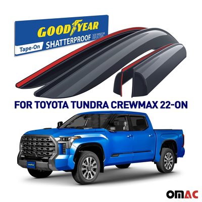 Goodyear Wind Deflectors for Toyota Tundra 2022-2025 CrewMax Tape-On Smoke 4 pcs