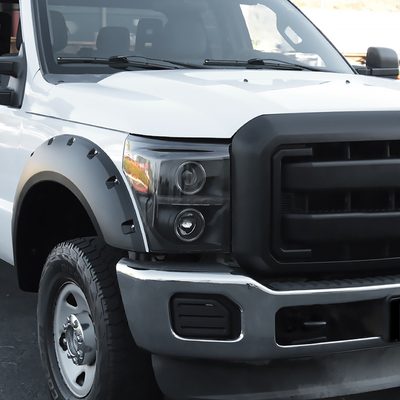 2011-2016 F-250 F-350 F-450 F-550 Dual Halo Headlights LED Signal Lights Black