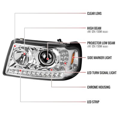 2001-2011 Ford Ranger Projector Headlights LED Light&LED Signal Lights Chrome