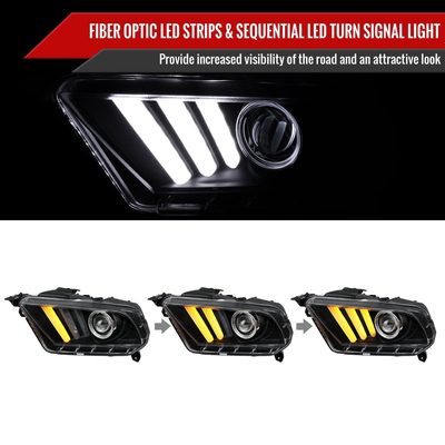 2010-2014 Ford Mustang LED Bar Projector Headlights Turn Signal Lights Black