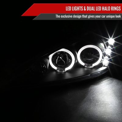 1999-2005 Pontiac Grand AM Dual Halo Projector Headlights Matte Black/Clear