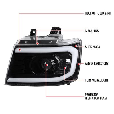 2007-2013 Chevy Avalanche/ 07-2014 Tahoe Suburban LED C-Bar Headlights Jet Black