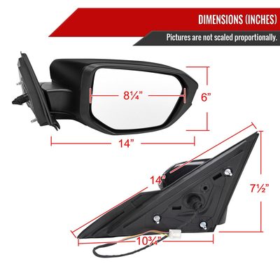2016-2020 Honda Civic Passenger/Right 3Pin Glossy Black Adjustable Side Mirror