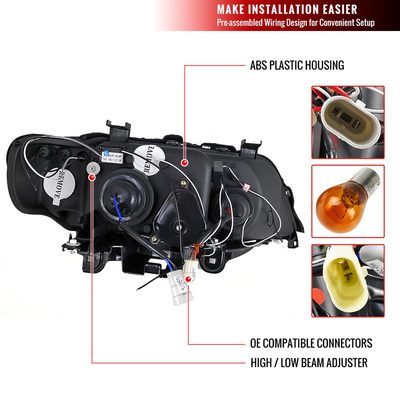 2001-2003 BMW E53 X5 Dual Halo Projector Headlights Glossy Black/Smoke Lens