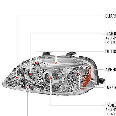 1999-2000 Honda Civic Dual Halo Projector Headlights Chrome/Clear Lens