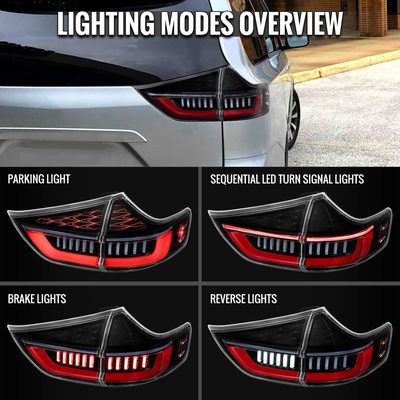 For Toyota Sienna 2015-2020 Full LED Tail Lights Sequential Red Fiber Optic Black Clear Lens Startup