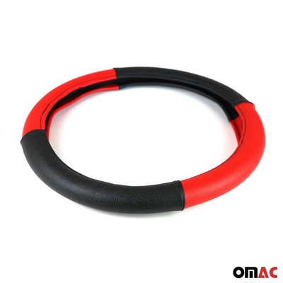 14.5-15.5’’ Steering Wheel Cover Red Black Leather Anti-slip Breathable