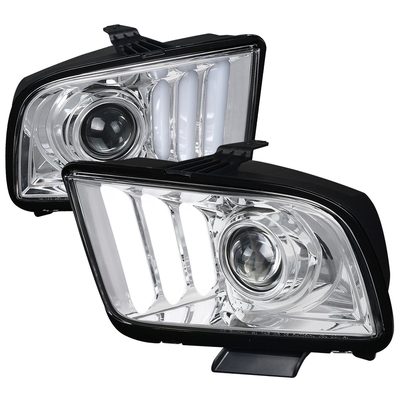 2005-2009 Ford Mustang LED Bar Projector Headlights Chrome/Clear Lens