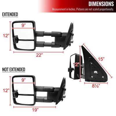2007-2017 Toyota Tundra/ Sequoia Heated BSM Manual Extendable Towing Mirrors