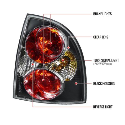 2001-2005 VW Passat Sedan Tail Lights Matte Black Housing/Clear Lens