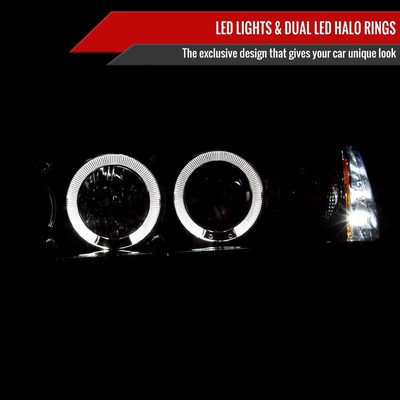 1994-1997 Honda Accord Dual Halo Projector Headlights Glossy Black/Smoke Lens