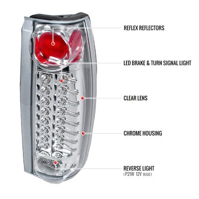 1988-2000 Chevy Silverado/Tahoe/Suburban/Sierra/Yukon LED Tail Lights Chrome