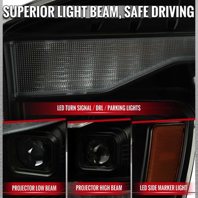 For Dodge RAM 1500 2006-08 / RAM 2500 3500 2006-09 Headlights Switchback Amber LED Strip Turn Signals DRL Black Housing Smoked Lens