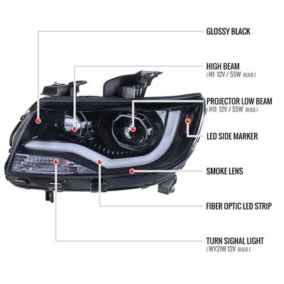 2015-2021 Chevy Colorado LED Bar Projector Headlights Glossy Black/Smoke Lens