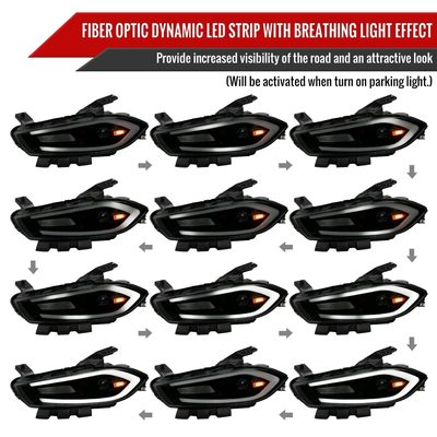 2013-2016 Dodge Dart Sequential Animated LED Bar Projector Headlights Smoke