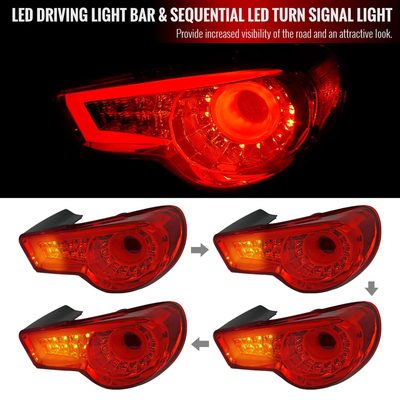 2012-2016 Scion FRS/ Subaru BRZ/ Toyota 86 LED Tail Lights Chrome/Red