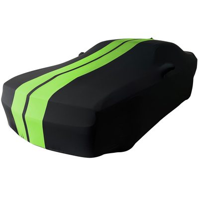 2008-2023 Dodge Challenger Ultraguard Stretch Satin Indoor Car Cover : Sport Series - Black with Green Stripes
