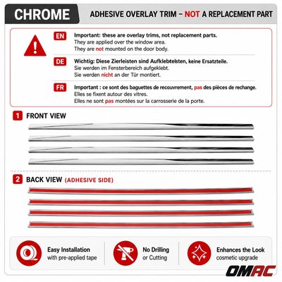 2005-2011 Mercedes M Class W164 Window Molding Trim Streamer S. Steel 4x