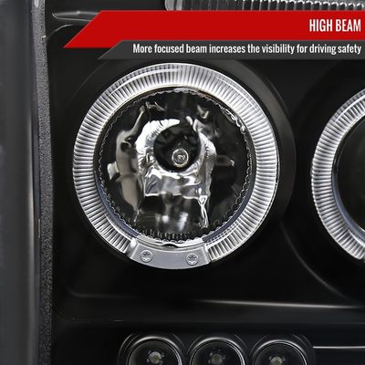 2005-2007 Dodge Dakota Dual Halo Projector Headlights Matte Black/Clear Lens
