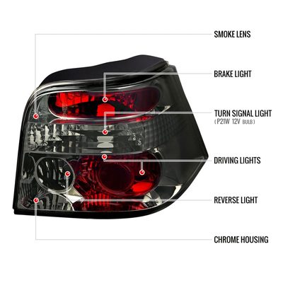 1999-2006 VW Golf Mk4/GTI/R32 Tail Lights Chrome Housing/Smoke Lens