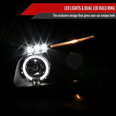 2005-2009 Hyundai Tucson Single Halo Projector Headlights Matte Black/Clear
