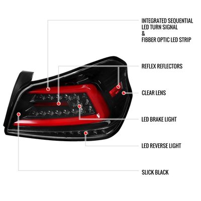 2015-2021 Subaru WRX Sequential Red Bar LED Tail Lights Jet Black/Clear Lens
