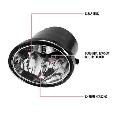 2000-2007 Toyota Tundra/Sequoia 12V/51W 9006 Fog Lights Kit Chrome/Clear Lens