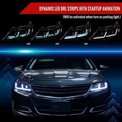 For Chevrolet Impala 2014-2020 LED DRL Sequential Project Headlights Black Housing Smoked Lens