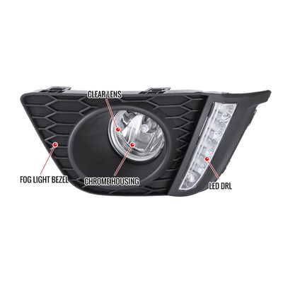 2015-2017 Honda Fit 12V/55W H11 Fog Lights w/ LED Light Strip Chrome/Clear