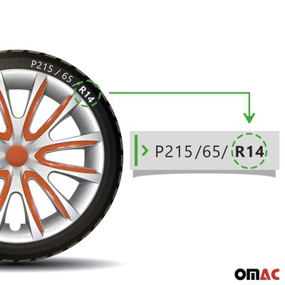 Bicolo Hub Caps Wheel Cover 14" Gray & Orange Full Set 4 pcs.
