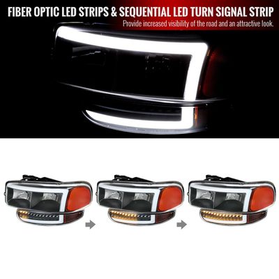 1999-2006 GMC Sierra Sierra Yukon/XL Headlights LED Signal Bumper Lights Black